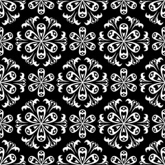 Floral monochrome background. Seamless black and white pattern