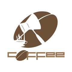 Illustration depicting a coffee pot and a cup of coffee in the form of a logo