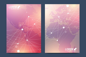 Modern vector template for brochure, Leaflet, flyer, advert, cover, catalog, magazine or annual report. Business, science, medical design. Scientific cybernetic globes. Lines plexus. Card surface.