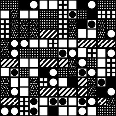 Decorative geometric shapes tiling. Monochrome irregular pattern.  Abstract  background. Artistic...
