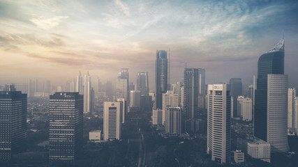 Skyscrapers in Jakarta city at sunset