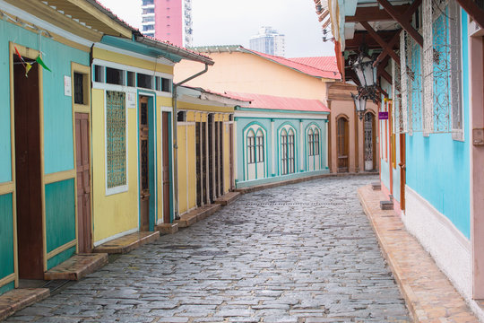 Multicolored houses in the Las Penas district on the hill of St. Ana, Guayaquil, Ecuador