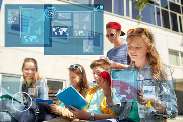 group of students with notebooks at school yard