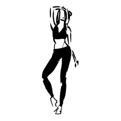 Sketch Silhouette Young Sport Athletic Girl Dancing. Vector Go-go Dancer Illustration