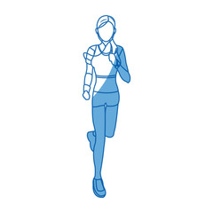 woman training run with wearable technology headphones vector illustration