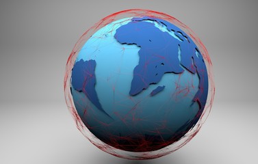 Futuristic world globe illustration with networked lines.3d render