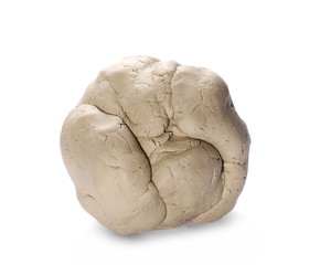 Grey modelling clay lump shape isolated on white background