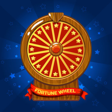 Vector Wooden Fortune Wheel illustration For Ui Game element, background glow