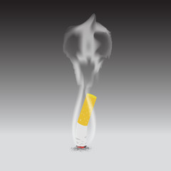 single cigarette on the ground have cinders and Skull smoke with gray background.may 31st . world no tobacco day. please quit!.dead sign. vector.illustration. graphic design. 