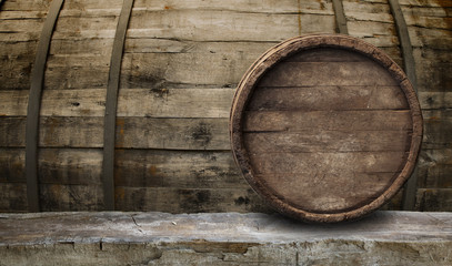 Wooden oak barrel isolated on white background