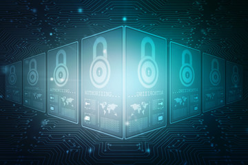 Security concept: Lock on digital screen, contrast, 3d render