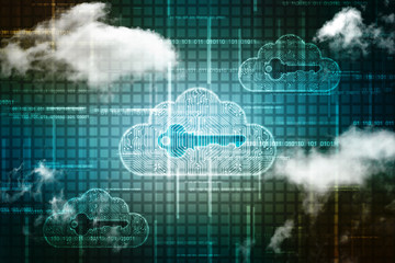 2d rendering Cloud computing, Cloud Computing Concept, pixelated Cloud With Key icon on digital background, 