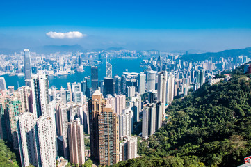 Fototapeta na wymiar Hong Kong City skyline day time viewin from Victoria Peak.