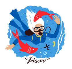 Vector illustration of Pisces zodiac sign