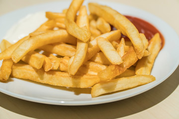 French fries and ketchup at the restaurant