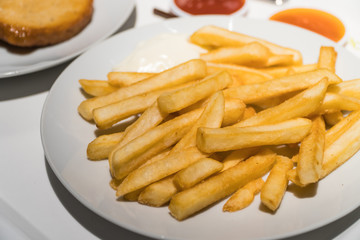 French fries and ketchup at the restaurant