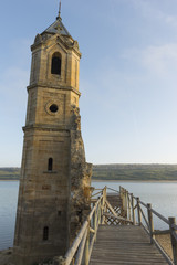 The abandoned tower of the ebro reservoir in Cantabria