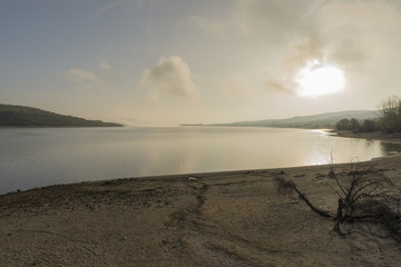 The abandoned tower of the ebro reservoir in Cantabria