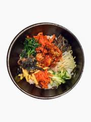 Bowl of Bibimbap, Korean Traditional Dish, Isolated with White Background