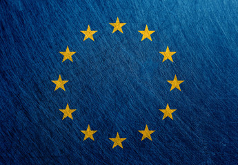 European Union flag, vintage, retro, scratched, Steel EU background.