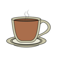color image cartoon transparent cup of coffee with steam on dish vector illustration