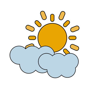color image cartoon sun and cloud weather icon vector illustration