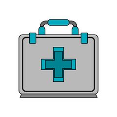 Obraz premium color image cartoon first aid kit with symbol cross vector illustration