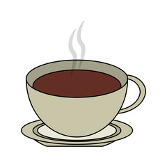 color image cartoon top view crockery cup of coffee with steam vector illustration