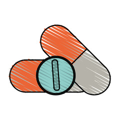 color crayon stripe cartoon capsules and circular pill medical vector illustration