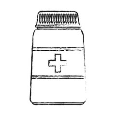 blurred silhouette image cartoon bottle with pills and label with cross health vector illustration