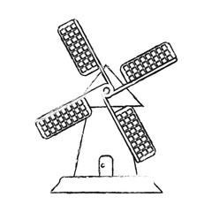 blurred silhouette image cartoon farm windmill vector illustration