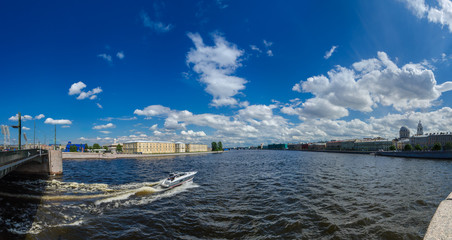 North Europe, Saint Petersburg, Leningrad, Neva River, Russia. Panorama