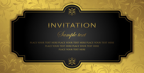 Invitation card design - luxury black and gold vintage style