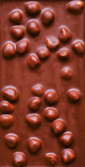 Dark chocolate background with hazelnuts