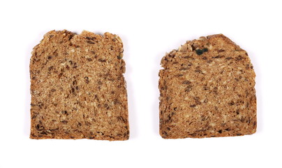 Whole wheat bread, isolated on white background, top view