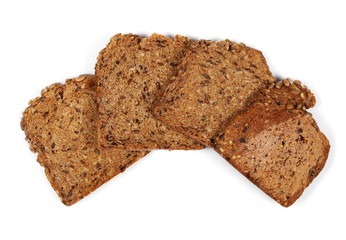 Whole wheat bread, isolated on white background, top view