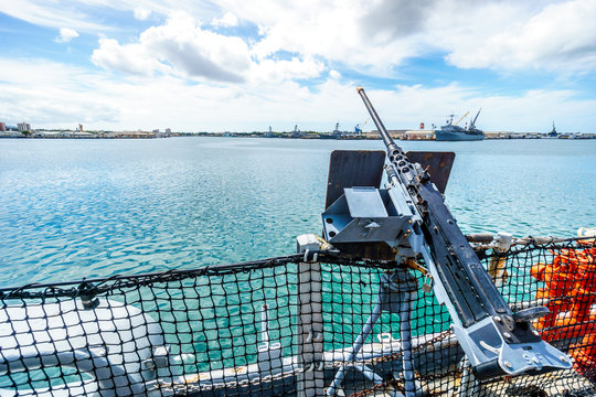 Light Artillery Gun On The Museum Battleship USS MIssouri In Pearl Harbor, Hawaii