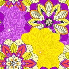 Mandala pattern, floral elements, decorative ornament. Repeat pattern background. Arab, Asian, ottoman motifs. Colorful flowers. Vector illustration