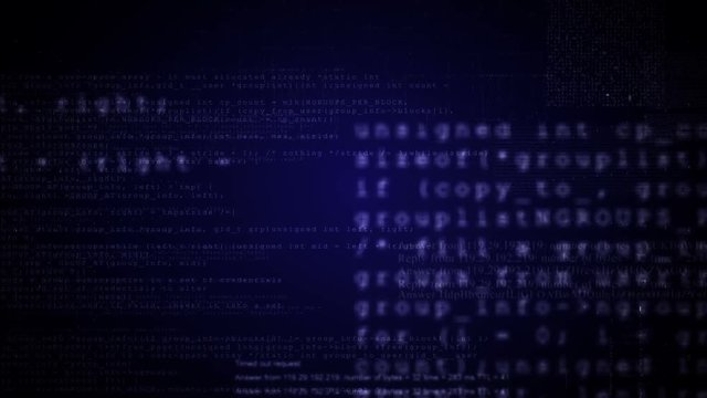 Program data screens animation.Blue color.Camera move fast through typing text and titles.