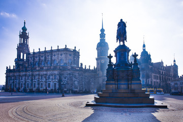 Theatre Square in the historic center of Dresden,to the right-Katholische Hofkirche. Saxony, Germany.