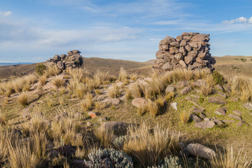 Ruins of funerary towers in Sillustani, Peru