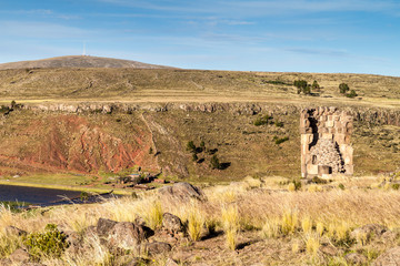 Ruin of funerary tower in Sillustani, Peru