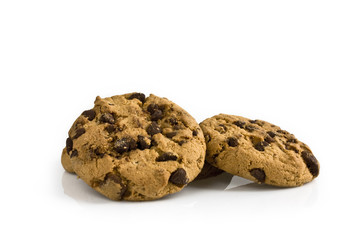 Chocolate cookies on white background. Still-life picture taken in studio with soft-box.