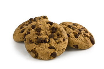 Chocolate cookies on white background. Still-life picture taken in studio with soft-box.