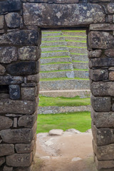 Door at House of Three Doorways at Machu Picchu ruins, Peru