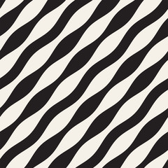 Wavy stripes vector seamless pattern. Retro wavy texture. Geometric lines monochrome design.