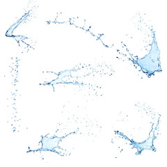 Set of different water splashes on white.