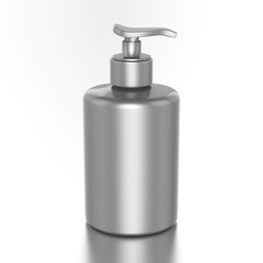 3D illustration silver bottle with liquid soap