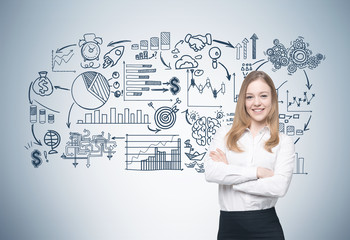 Cheerful blond businesswoman and her scheme