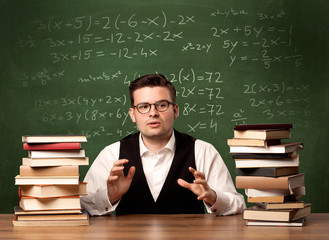 Math teacher at desk